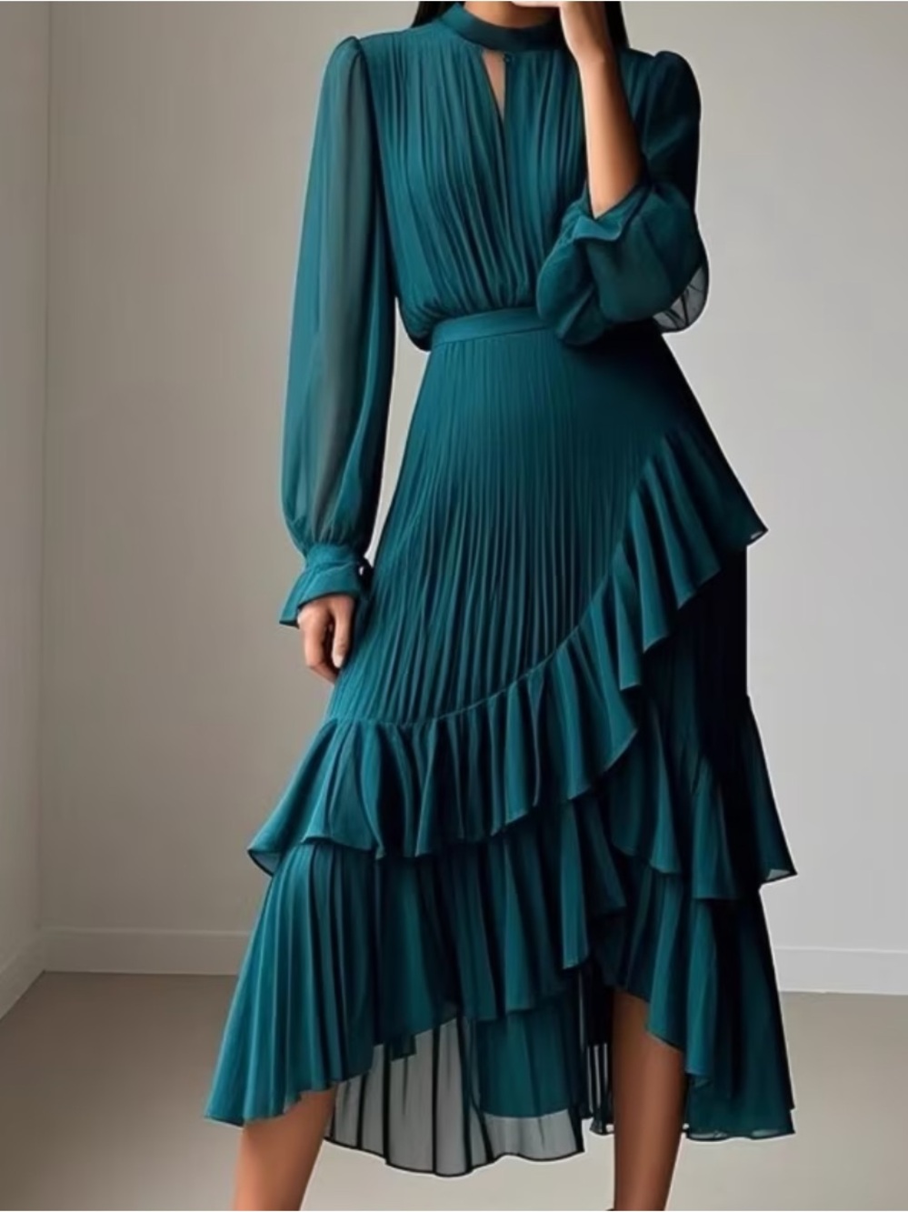 Midi blue green dress women